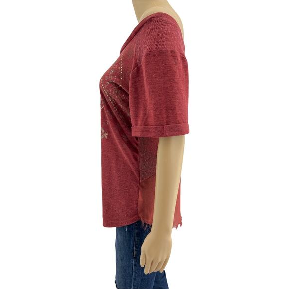 Miss Me MEDIUM Rustic Red Studded Southwestern Sheer Mesh Back Tee Shirt - Picture 3 of 9